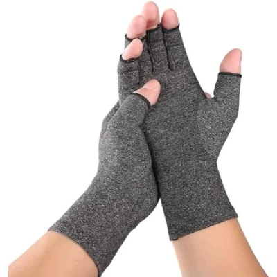 Image of VITTO Anti Arthritis Gloves Women &amp; Men Compression for Pain Relief, Carpal Tunnel, Injuries Fingerless (Small, Grey)
