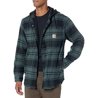 Image of Carhartt Men Lightweight Jacket Flannel Fleece Lined Hooded, Color:elm, Size:L