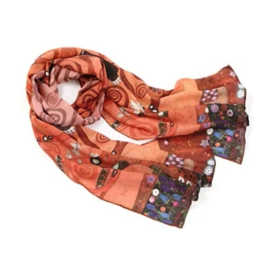 Image of Prettystern Women long Silk Scarf Gustav Klimt gold multicolour painting Art Nouveau Life Tree P875