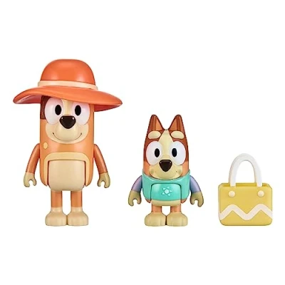 Image of Bluey Figure 2 Packs, Beach Day Play 2.5 Inch Mum and Bingo Figures with Bag Accessory