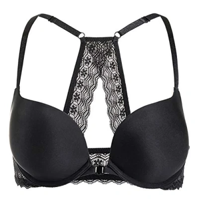 Image of Dobreva Women&#039;s Front Close Bra Underwired T Shirt Padded Push Up Plunge Black 38C