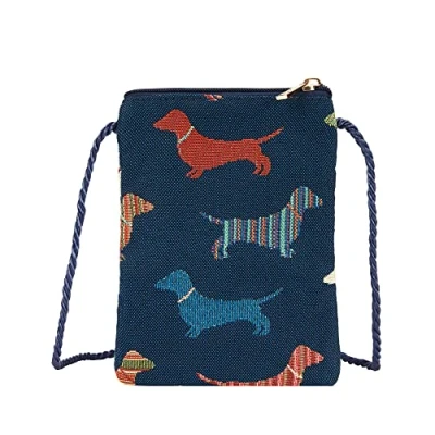 Image of Signare Tapestry Mini Crossbody Phone Bag, Ladies Purse for Phone, Mobile Purse, Smart Bag in Animal Designs (Dashshund)