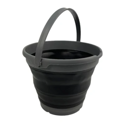 Image of SAMMART Collapsible Plastic Bucket Foldable Round Tub with handle Pop Up saving (Grey/Black, 10L)