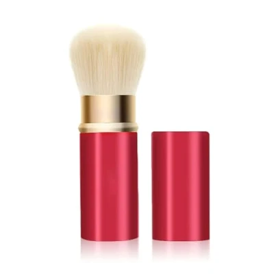 Image of Makeup Brushes Retractable Brush Kabuki Foundation Travel Face for Liquid Cream and Flawless Powder Cosmetics Red