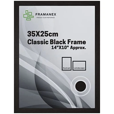 Image of FRAMANEX Classic Picture Poster Frame, 35 X 25cm Black Wood Finish, Portrait, Landscape Display Rectangle 14 10 inches Frame (Black Frame)