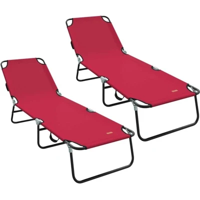 Image of vidaXL Folding Sun Lounger 2 pcs Portable Red 600D Oxford Fabric