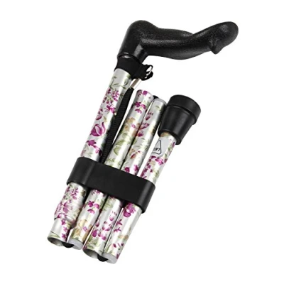 Image of HOMECRAFT Comfy Grip Sticks, Woodland Flower, Folding, Walking Stick for Support and Stability, Contoured Handle, Handicapped Disabled, 77.5 cm 87.5 cm, Disability Aids, Left Hand