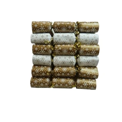 Image of thompson cooper ltd 10&quot; Gold &amp; Cream Snowflake Catering Christmas Party Crackers Pack of 50