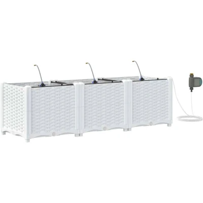 Image of vidaXL Garden Planters with Water Irrigation System 3 pcs White