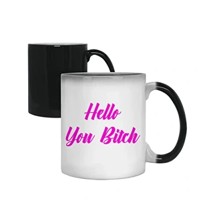 Image of Getagift Hello You B**tch Funny Rude Mug Message Appears on Pouring in hot Liquid Novelty Gag Joke Secret Santa Stocking Filler ONE Supplied
