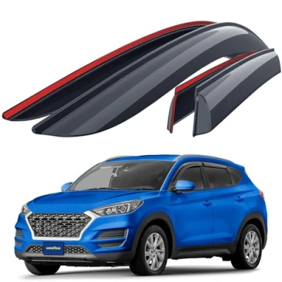 Image of Goodyear Car Wind Deflectors for/compatible with Hyundai Tucson 2015 2020 (TL/MK3) accessories Rain Let Fresh Air In During Sunshades Reduced Noise Tape on 4 Pcs DS