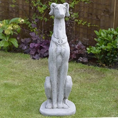 Image of ONEFOLD Large Sitting Greyhound Statue/Hand Cast Stone Garden Ornament/Home Patio Conservatory Decor