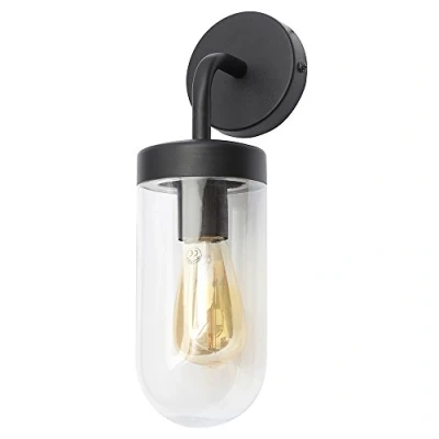 Image of Litecraft Reeth Outdoor Industrial Style Curved Arm Wall Light (Black)