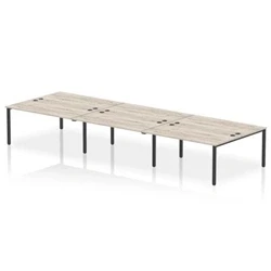 Image of Impulse Bench B2B 6 Person 1600 Black Frame Office Desk Grey Oak