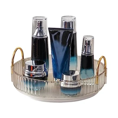 Image of 360 Rotating Makeup Organiser,Cosmetic Storage Skincare Spinning Holder Lipsticks Brushes Perfume Display Stand Box for Vanity Desk, Dresser, Bathroom (Clear 1Tier)