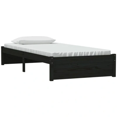 Image of vidaXL Bed Frame without Mattress Black Solid Wood 90x190 cm Single