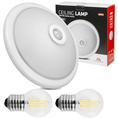 Image of Maclean PIR Sensor Plafond, Ceiling Mounted, with LED Light Source, 2X Max. 40W, E27, 220 240V 50/60Hz, MCE324 + 2xMCE284