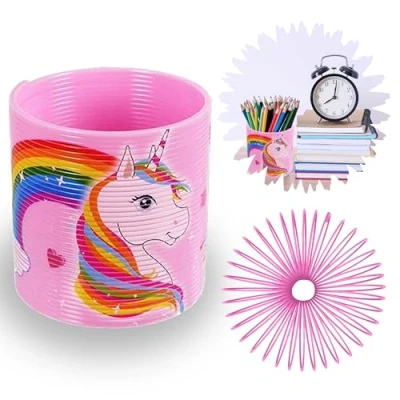 Image of Pink Unicorn Magic Spring Toy, Summer Kids Slinky Plastic Coil Multicolored Rainbow Springs, Springy Fun Christmas Stocking Fillers Size 6.5cm