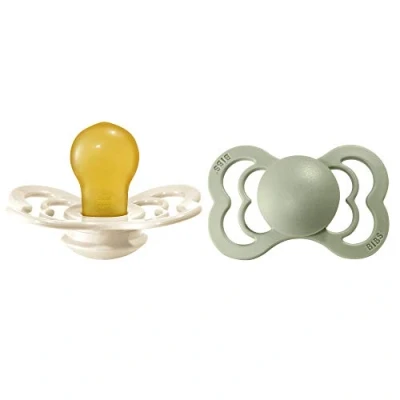 Image of BIBS Supreme Soother 2 Pack, BPA Free Dummy Pacifier, Symmetrical Nipple. Natural Rubber Latex, Size (6 18 Months), Ivory/Sage