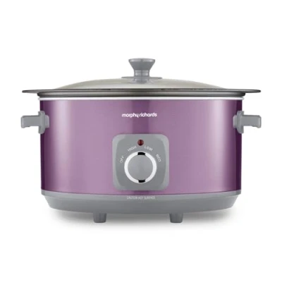 Image of Morphy Richards Accents 6.5L Sear &amp; Stew Slow Cooker, Shatter Resistant Non Stick Aluminium Pot, Single Pot Cooking, 3 Heat Settings, Hob Proof, Glass Lid, Easy Clean View, Purple, 461024