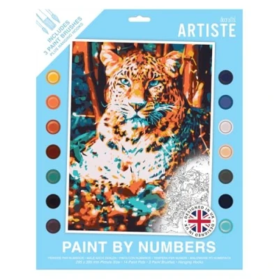 Image of ARTISTE Paint by Numbers Resting Leopard 14 Colour Paint, 3 Brush Set, Adults and Children Craft, Hobbies for Beginners