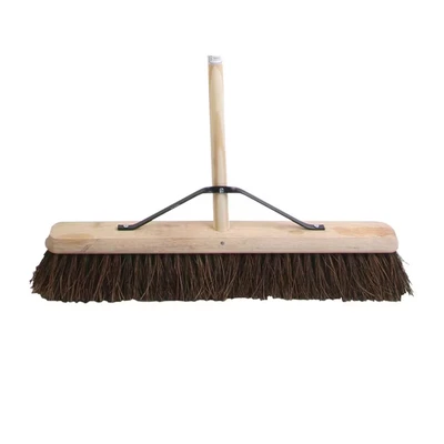 Image of Faithfull FAIBRBAS24H Stiff Bassine Broom 600mm (24in) Head with Handle and Stay, 137 cm