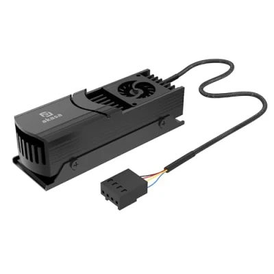 Image of Akasa Gecko Pro LX, M.2 NVMe PCIe 5.0, Aluminium High Speed Built in Fan Heatsink Cooler, Support 2280 SSDs, Up to 12,000 RPM &amp; 12V, Low profile, 2 Thermal Pad Included, Black, A M2HS04 BK