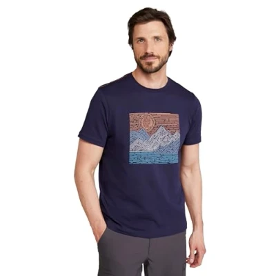 Image of Mountain Warehouse Tidal Wave Mens T Shirt Breathable &amp; Lightweight Top Print Best for Spring Summer, Outdoors, Holidays Everyday wear Dark Blue XS