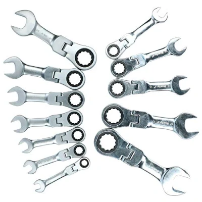 Image of AB Tools Metric + Imperial Stubby Flexible Flexi Combination Ratchet Spanner Set 12pc