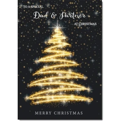 Image of doodlecards Dad &amp; Partner Christmas Card Black and Gold Abstract Tree Medium Size with Plain Envelope