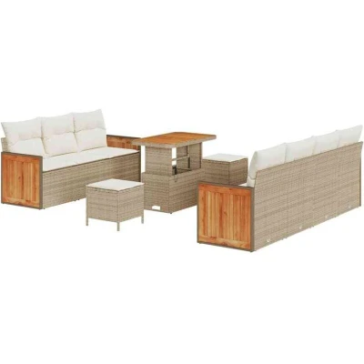 Image of vidaXL 10 Piece Garden Sofa Set with Cushions Beige Poly Rattan Acacia