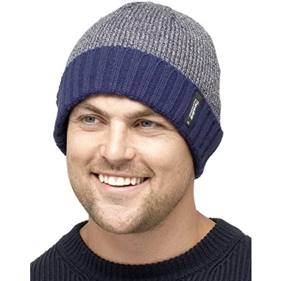 Image of undercover lingerie Mens Thinsulate Fleece Lined 2 Tone Beanie Hat Blue