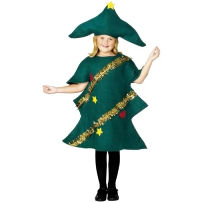 Image of Smiffys Christmas Tree Costume, Green with Tunic &amp; Hat, Children&#039;s Fancy Dress, Santa Dress Up Costumes