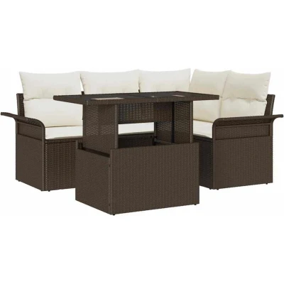 Image of vidaXL 5 Piece Garden Sofa Set with Cushions Brown Poly Rattan