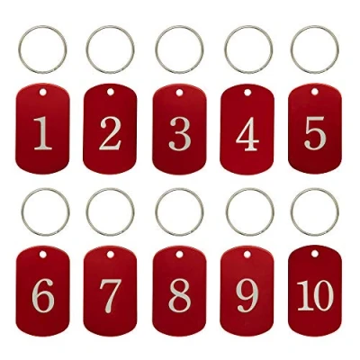Image of Aluminum Engraved Number Tags Key ID with Rings (1 10, Red)