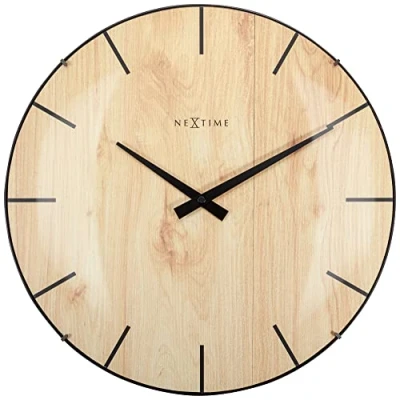 Image of NeXtime Wall Clock Diameter 35 cm Glass Light Brown &#039;Edge Wood Dome