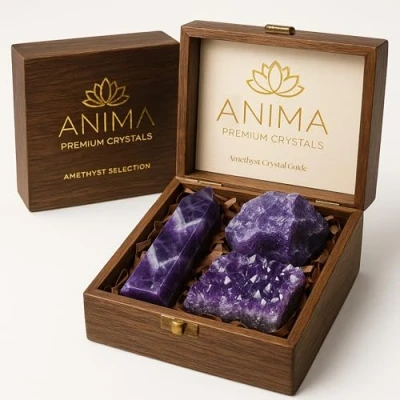 Image of Premium Amethyst Crystal Set Large Cluster, Tower and Raw Healing Crystals Gemstones in Wooden Box Ideal Gifts for Women Meditation, Peace Sleep