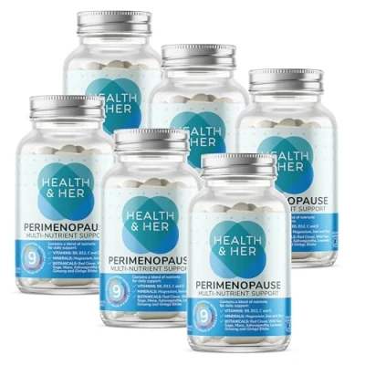 Image of Health &amp; Her Perimenopause Supplements for Women Wellbeing Support The Early Stage of Menopause 6 Month Supply, 360 Capsules Vegan Gluten Free
