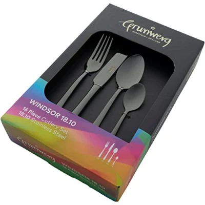 Image of Grunwerg Windsor Black 16 Piece Boxed Cutlery Set