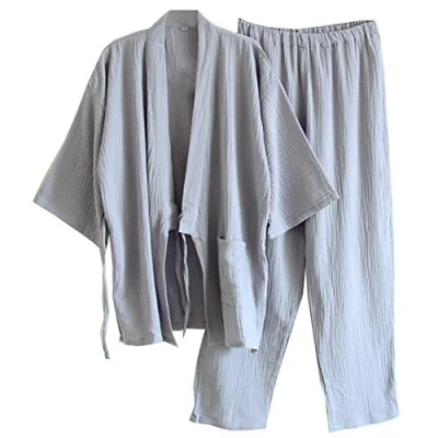 Image of thefancypumpkin Jinbei Men&#039;s Japanese Yukata Kimono, Gray 406, L