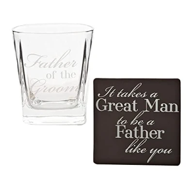 Image of Widdle Celebrations Whisky Glass &amp; Coaster Set Wedding Day Boxed Thank You Father of The Groom 7305