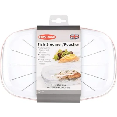 Image of Easy Cook NS626 Microwave Fish Streamer/Poacher, Red Base, Clear Lid, 270mm