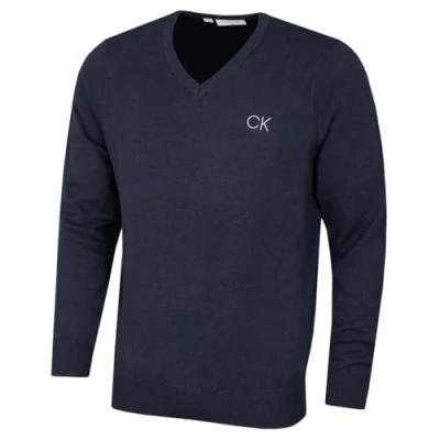 Image of Calvin Klein Mens V Neck Sweater Navy Marl S