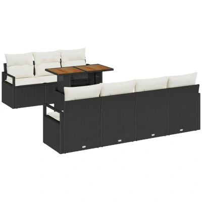 Image of vidaXL 8 Piece Garden Sofa Set with Cushions Black Poly Rattan