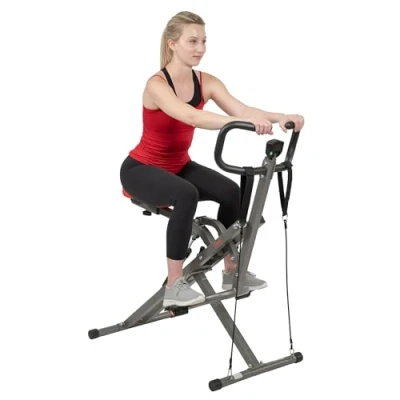 Image of Sunny Health and Fitness Row N Ride™ PRO Squat Assist Trainer, Rowing Machine w/Digital Monitor &amp; Resistance Bands, Assistance for Glute Workout Equipment Home, Grey SF A020052