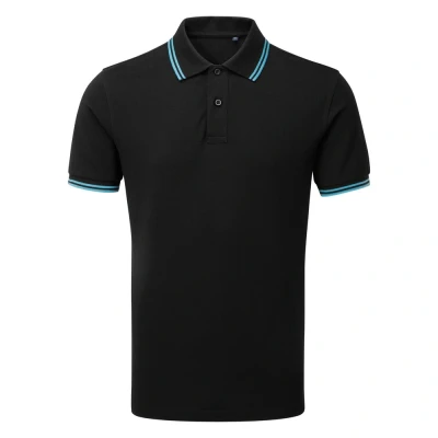 Image of Asquith &amp; Fox Mens Classic Fit Tipped Polo Shirt (Black/ Turquoise) Multicolour Size Large