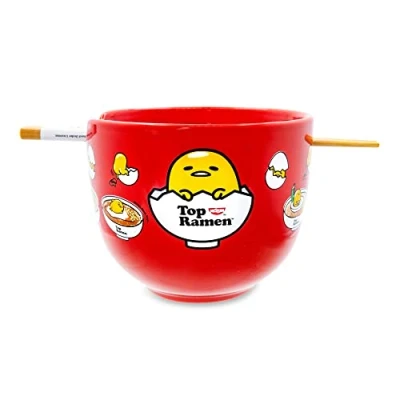 Image of Sanrio Gudetama x Nissin Top Ramen 20 Ounce Noodle Bowl and Chopstick Set