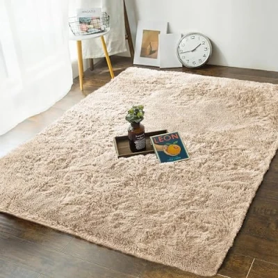 Image of MOONLIGHT20015 Rugs Living Room Beige Area for Bedroom Non Slip Modern Super Soft Large Fluffy Shaggy Thick Pile Shedding Rug Plush Carpet Dining Room, 80cm x 150cm