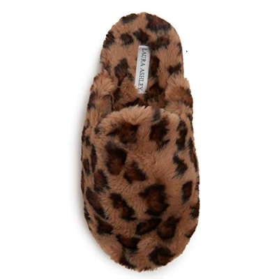 Image of Laura Ashley Ladies All Over Plush W/Memory Foam Slippers brown Size: M