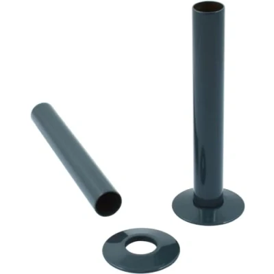 Image of NRG Radiator Pipe and Collars Pair 180mm Pipes Anthracite (15mm Diam)